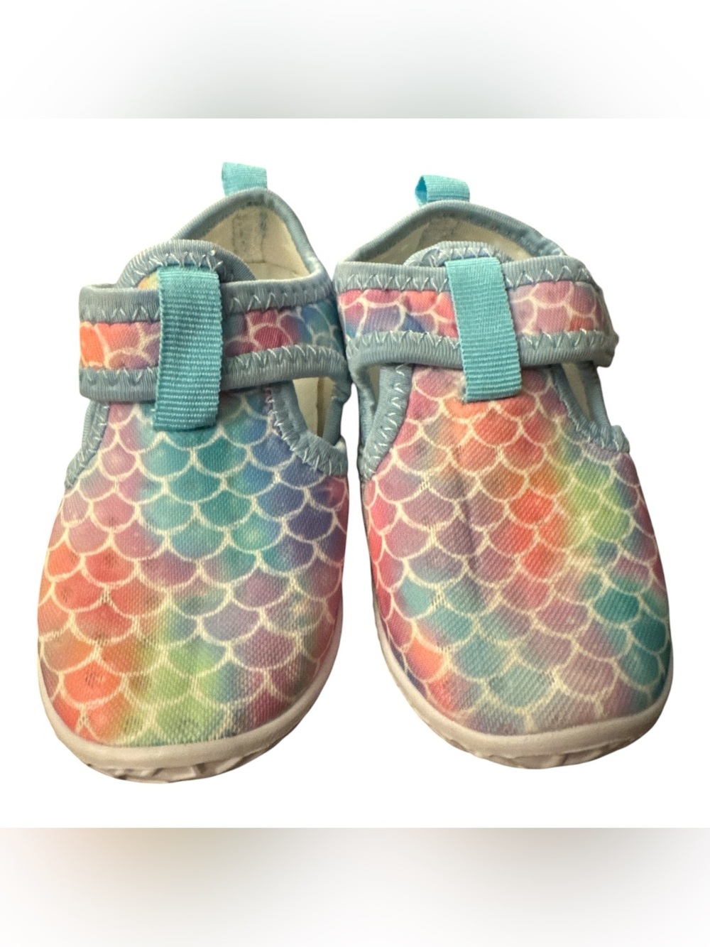 Toddler Size 7 Multicolor Mermaid-Scale Water Shoes with Aqua Trim